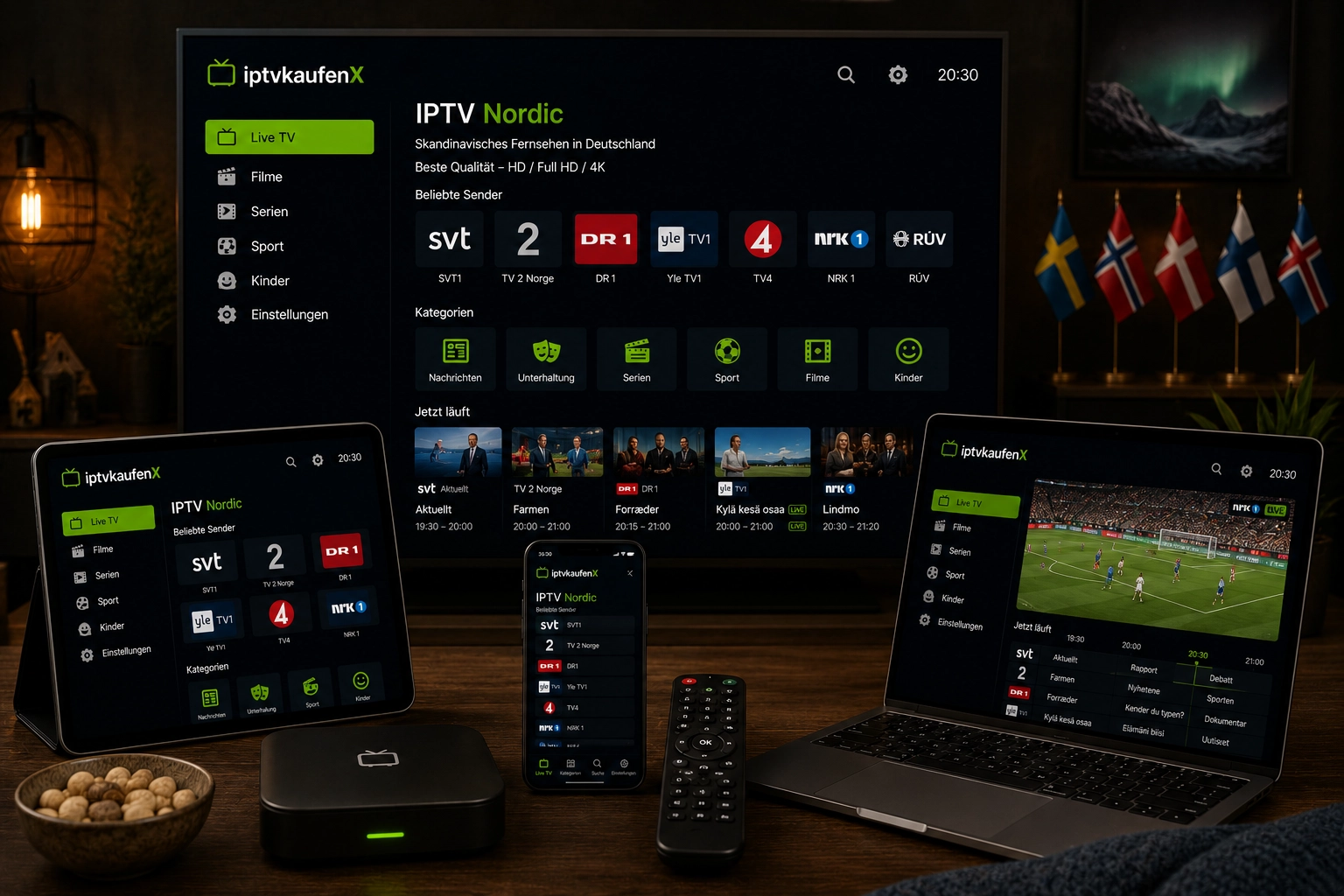 Mehrgeräte-Nutzung für IPTV Nordic Nordisches IPTV auf Smart TV, Stick und Tablet im Haushalt nutzen